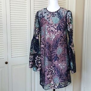 ASOS Embroidered Bell Sleeve Mini Dress Sz 4